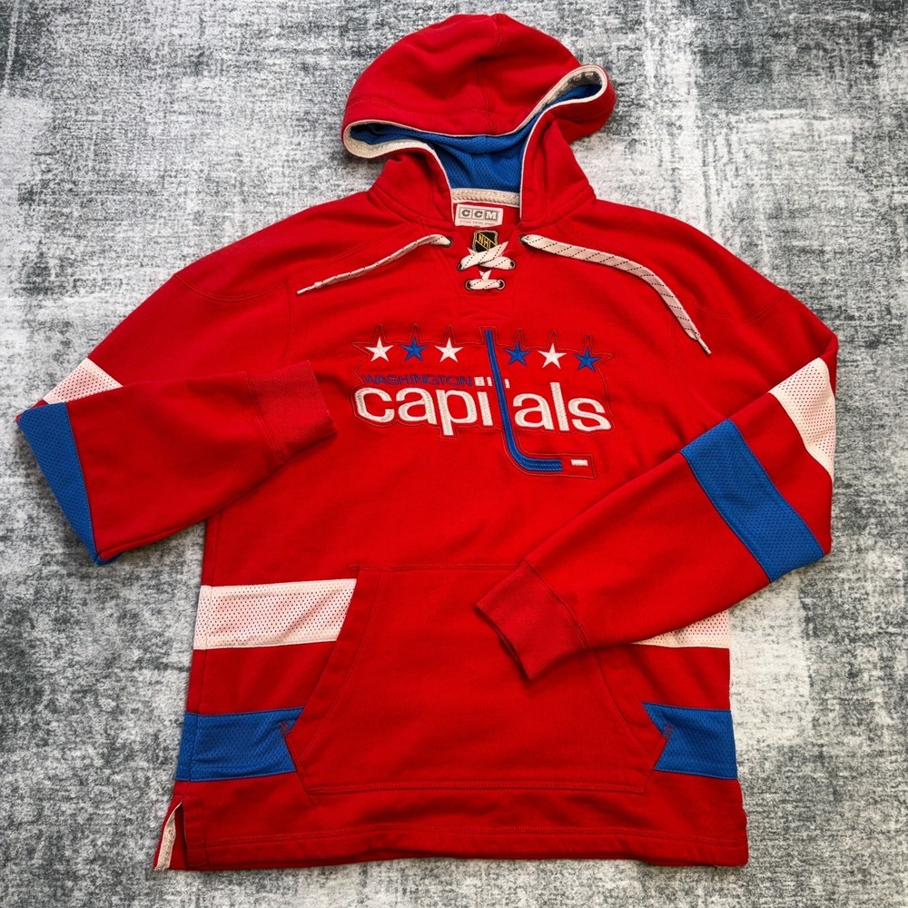 Washington Capitals Hoodie Jersey‎ Mens Medium Red Lace Up Sweatshirt CCM Retro
